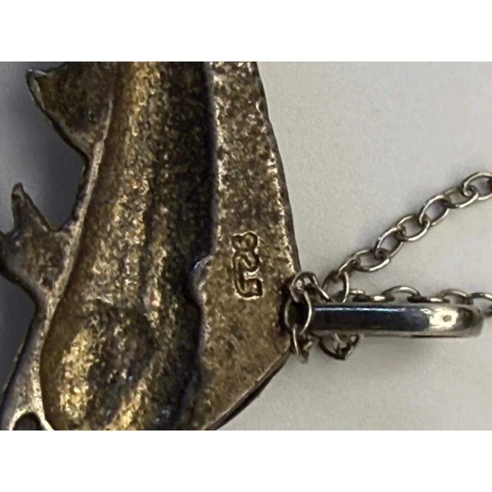 Vintage 925 Sterling‎ Silver Enamel  Dolphin Fish Pendant Necklace 20 Inch Italy